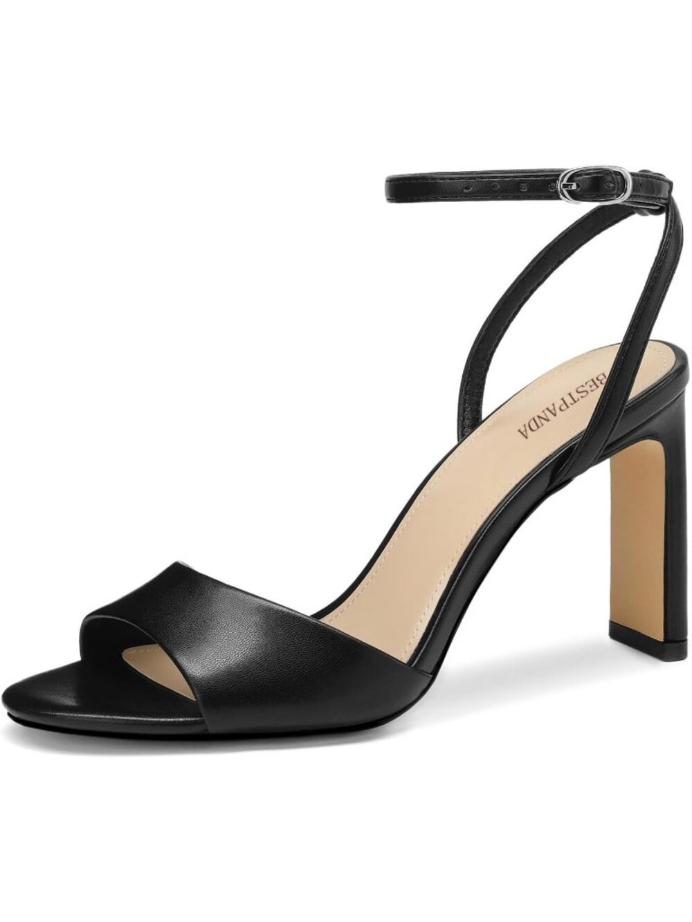 Women's Black comfortable Chunky High Heels Open Toe Ankle Strap Party Sandals